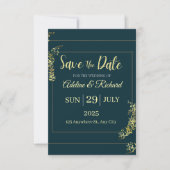 Elegante goldene Blumen-Save-the-Date-Karte Dankeskarte (Vorderseite)
