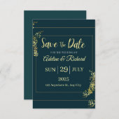 Elegante goldene Blumen-Save-the-Date-Karte Dankeskarte (Vorne/Hinten)