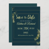 Elegante goldene Blumen-Save-the-Date-Karte Einladung (Vorne/Hinten)