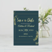 Elegante goldene Blumen-Save-the-Date-Karte Einladung (Stehend Vorderseite)