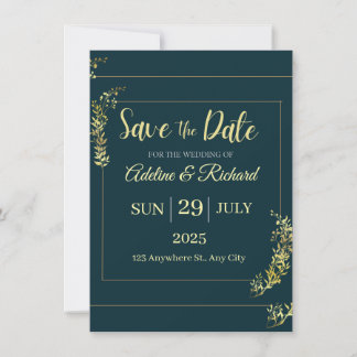 Elegante goldene Blumen-Save-the-Date-Karte Einladung