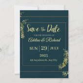 Elegante goldene Blumen-Save-the-Date-Karte Einladung (Vorderseite)