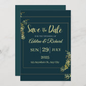 Elegante goldene Blumen-Save-the-Date-Karte Einladung (Vorne/Hinten)