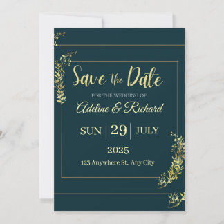 Elegante goldene Blumen-Save-the-Date-Karte Save The Date