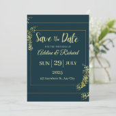 Elegante goldene Blumen-Save-the-Date-Karte Save The Date (Stehend Vorderseite)