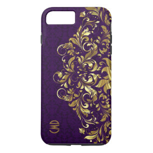 Elegante goldene Blumen-Spitze violette Damaststof Case-Mate iPhone Hülle