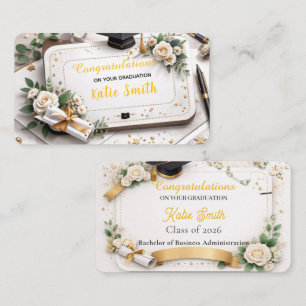 Elegante goldene Blumen zur bestandenen Abschlussf Visitenkarte