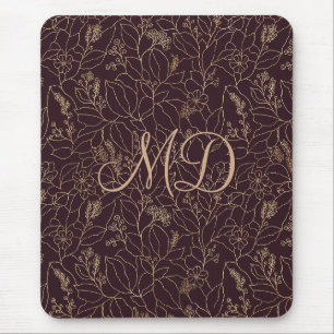 Elegante goldene Blumengestaltung in tiefem Pflaum Mousepad