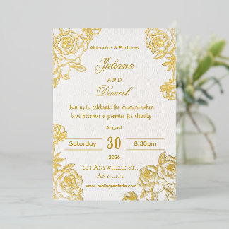 Elegante goldene Blumenhochzeitseinladung Folieneinladung