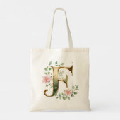 Elegante goldene Blumeninitiale F-Tasche Tragetasche (Rückseite)