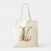 Elegante goldene Blumeninitiale L Monogramm-Tasche Tragetasche (Rückseite)