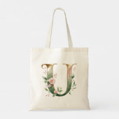 Elegante goldene Blumeninitiale U-Tasche Tragetasche (Rückseite)