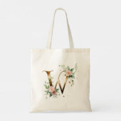 Elegante goldene Blumeninitiale W Monogramm-Tasche Tragetasche (Rückseite)