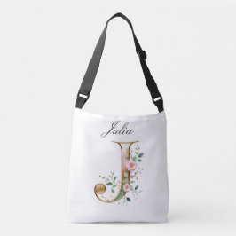 Elegante goldene Blumenletter J Umhängetasche Tragetaschen Mit Langen Trägern