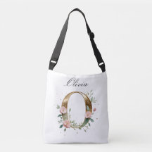 Elegante goldene Blumenletter O Umhängetasche