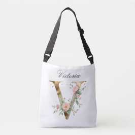 Elegante goldene Blumenletter V Umhängetasche Tragetaschen Mit Langen Trägern