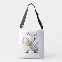 Elegante goldene Blumenletter X Umhängetasche