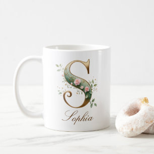 Elegante Goldene Blumenschrift S Monogramm Tasse