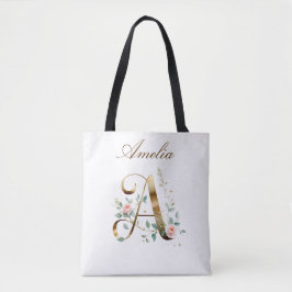 Elegante Goldene Blumige Buchstabe A All-Over-Druc Tasche