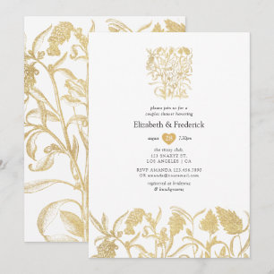 Elegante Goldene Blumige Hochzeit-Dusche für Paare Einladung
