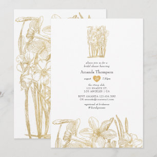Elegante Goldene Blumige Hochzeitsdusche Einladung