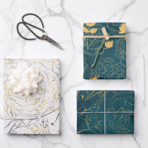 Elegante goldene Blüte Geschenkpapier Set