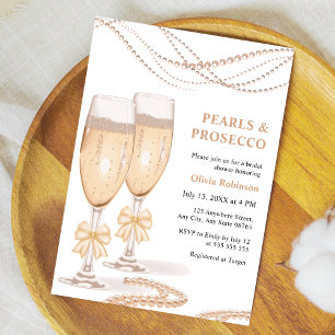 Elegante Goldene Bogen Perlen und Prosecco Brautpa Einladung