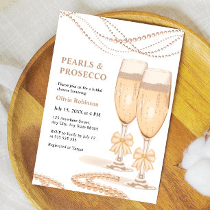 Elegante Goldene Bogen Perlen und Prosecco Brautpa Einladung