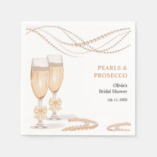 Elegante Goldene Bogen Perlen und Prosecco Brautpa Serviette