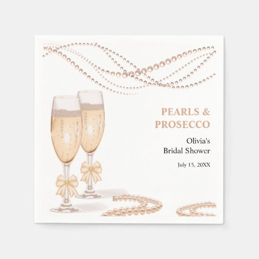 Elegante Goldene Bogen Perlen und Prosecco Brautpa Serviette (Vorderseite)