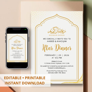 Elegante Goldene Bogen-Ramadan-Iftar-Dinner-Einlad Einladung