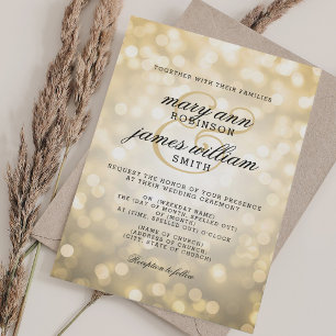 Elegante Goldene Bokeh-Lichter Hochzeit Einladung