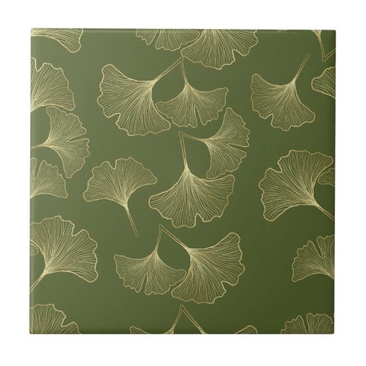 Elegante goldene botanische Blätter Fliese (Vorderseite)