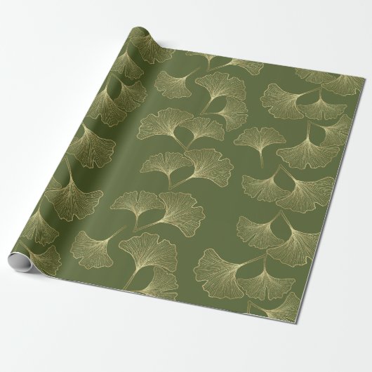 Elegante goldene botanische Blätter Geschenkpapier (Ungerollt)