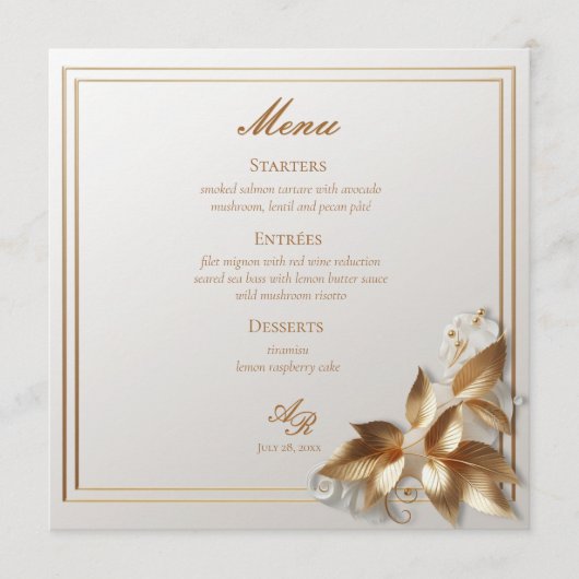 Elegante goldene botanische Hochzeit  Menükarte (Vorderseite)