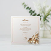 Elegante goldene botanische Hochzeit  Menükarte (Stehend Vorderseite)