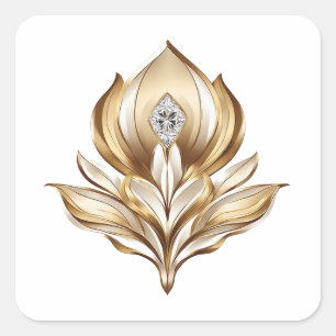 Elegante goldene botanische Hochzeit Quadratischer Aufkleber