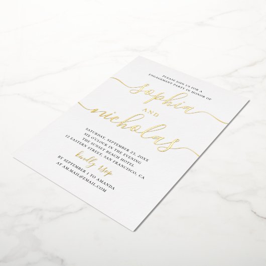 Elegante goldene, einfache, moderne Skriptbindungs Folieneinladung (Gedreht)