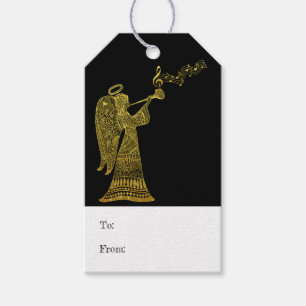 Elegante goldene Engel auf schwarzen Weihnachtsges Geschenkanhänger
