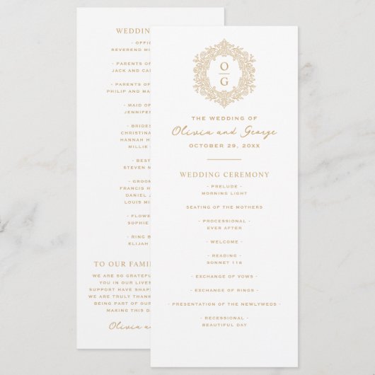 Elegante Goldene Erbstück-Hochzeit Programm (Vorne/Hinten)