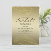 Elegante Goldene Feder Luxus-Feier Einladung (Stehend Vorderseite)