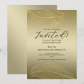 Elegante Goldene Feder Luxus-Feier Einladung (Vorne/Hinten)