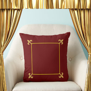 Elegante goldene Fleur-de-Lis-Blumen auf Marine-Ro Kissen