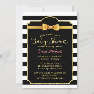 Elegante goldene Fliege mit modernen Streifen Baby Einladung