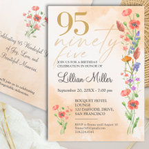 Elegante goldene Floral 95. Geburtstagseinladung, 