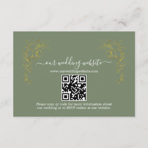 Elegante Goldene Florale Hellgrüne QR-Code-Hochzei Begleitkarte