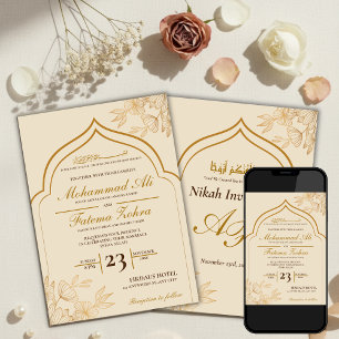 Elegante goldene florale Masjid-Muslim-Hochzeit Ni Einladung