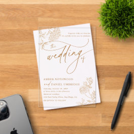 Elegante goldene florale moderne Schrift Hochzeit Acryleinladungen