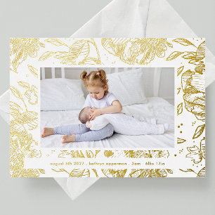 elegante goldene florale Neugeborenen-Foto-Baby-Ge Folieneinladung