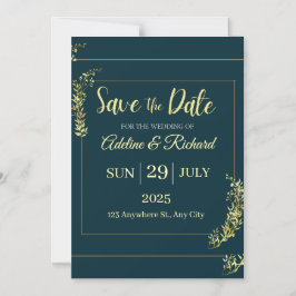 Elegante goldene florale Save-The-Date-Karte Magneteinladung